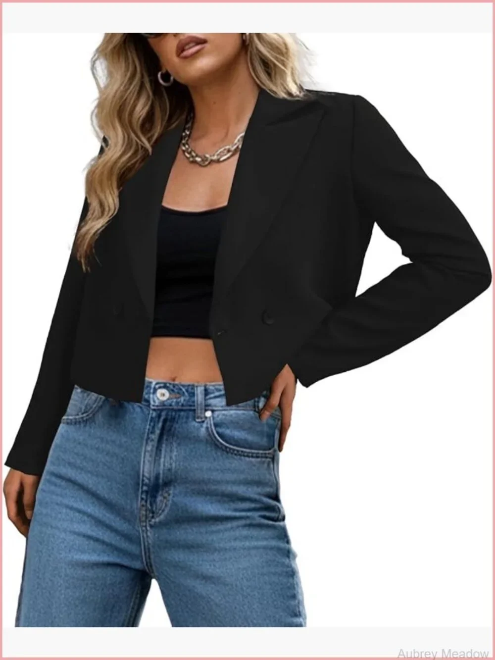Double-Breasted Cropped Blazer Jacket for Work Office Business Casual